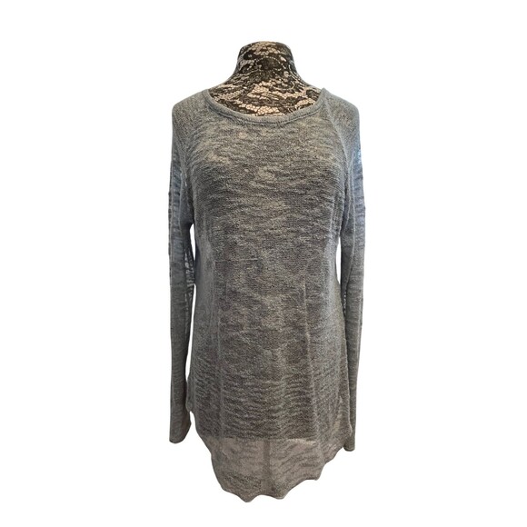 Hands to Hearts Sheer Knit Top Sweater Burnout Distressed Long Sleeve Gray L XL - Picture 2 of 15
